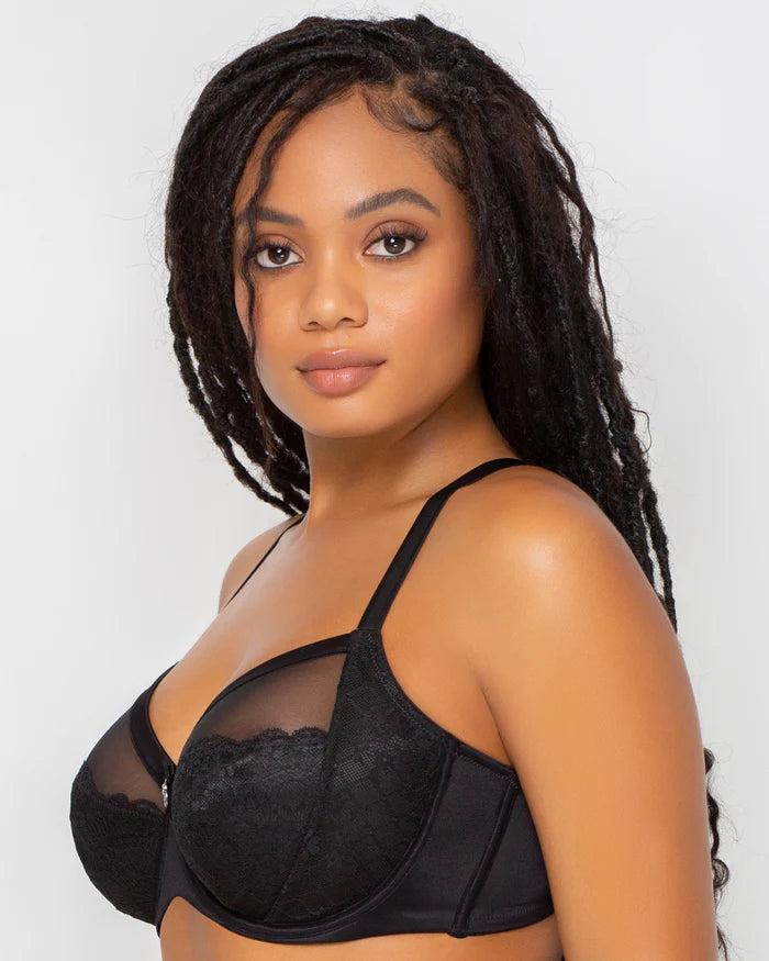 Curvy Couture Allover Lace French Unlined Full-Cover Bra in Black FINAL  SALE NORMALLY $64 - Busted Bra Shop