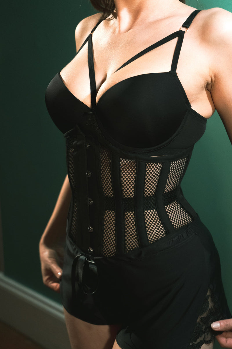 We Are We Wear Fuller Bust corset bra in black