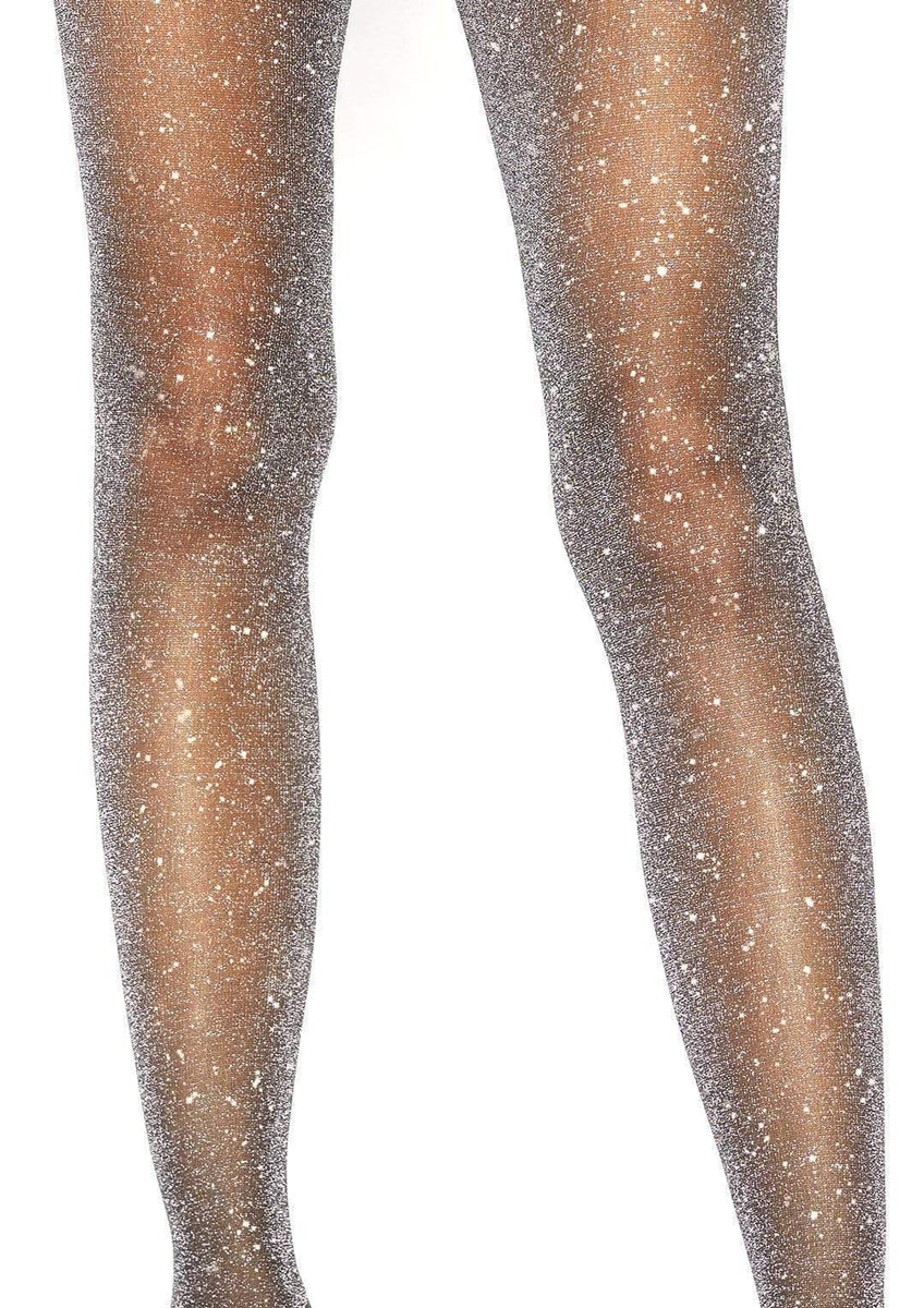 GLITTER SHIMMER TIGHTS, White With Silver Sparkle Lurex Pantyhose
