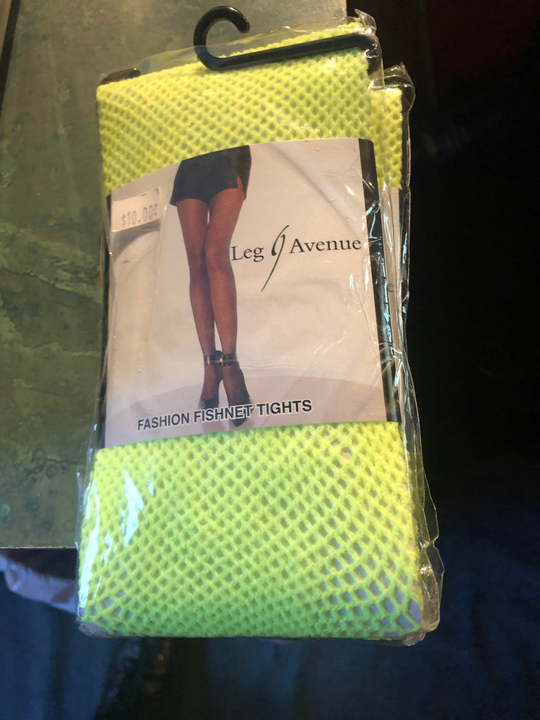 1) 2 PAIR PACK ACID GREEN FISHNET TIGHTS ONE SIZE