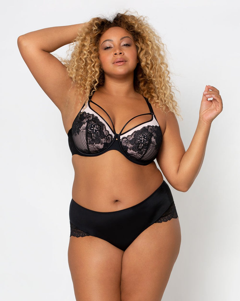 Curvy Couture Allover Lace French Unlined Full-Cover Bra in Black FINAL  SALE NORMALLY $64 - Busted Bra Shop