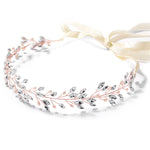 ROSE GOLD VINE CRYSTAL AND FRESHWATER PEARLS HEADBAND WITH IVORY RIBBON 4597HB-RG - Bra Tenders NYC