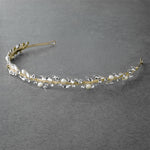 Handmade Light Gold Bridal Headband Tiara with Genuine Freshwater Pearls & Crystals 4624T-I-LTG - Bra Tenders NYC