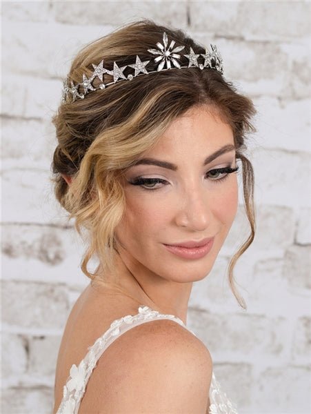 CELESTIAL BRIDAL/PROM TIARA WITH CRYSTAL AND PAVE SPARKLING STARS 4630T-S