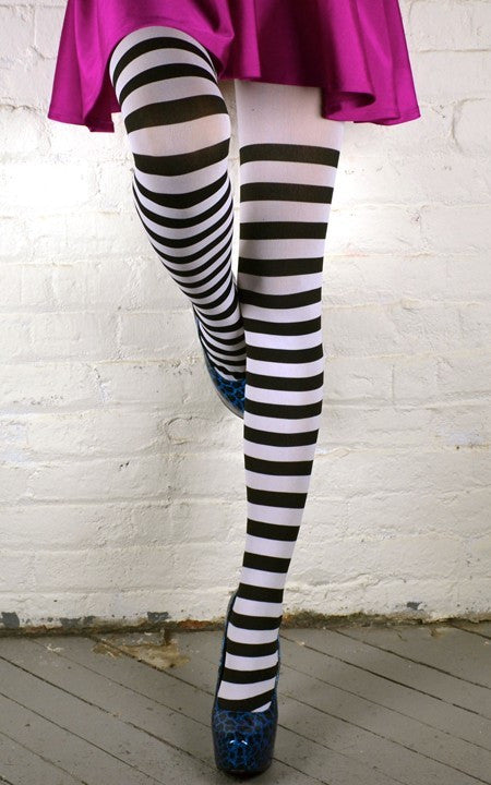 Black and White Striped Tights 
