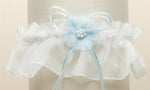 ORGANZA BRIDAL GARTERS WITH BABY PEARL CLUSTER- IVORY WITH BLUE 819G-BL-I