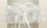 ORGANZA BRIDAL GARTER WITH BABY PEARL CLUSTER-IVORY 819G-I-I
