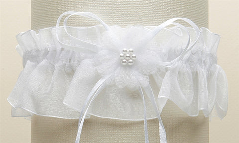 ORGANZA BRIDAL GARTER WITH BABY PEARL CLUSTER-IVORY 819G-I-I - Bra Tenders NYC