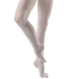 Dance effortlessly in the Studio Basics Footed Tight. Features a self knit waistband that holds the tight securely in place without the discomfort of elastic. Made of a nylon and spandex blend that is resilient. This tight is seamless to create a sleek profile for layering dancewear. Footed tight.Semi-opaque fabric. 88% Nylon, 12% Spandex.Self knit, elastic-free waistband. Dyed to match gusset. Tight cannot be dyed. Seamless.
